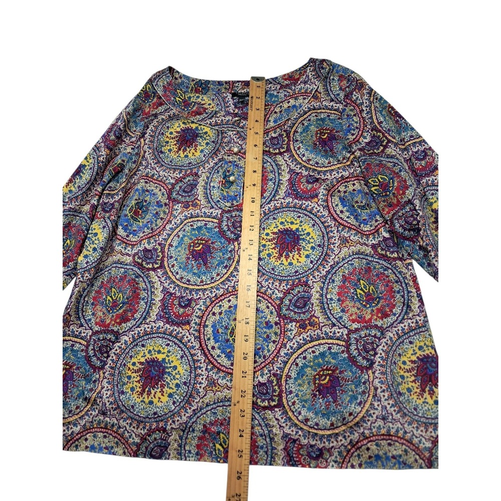 Talbots Top Women's 16 Petite Medallion Gold Metallic Henley Long Sleeve Boho - Picture 11 of 12